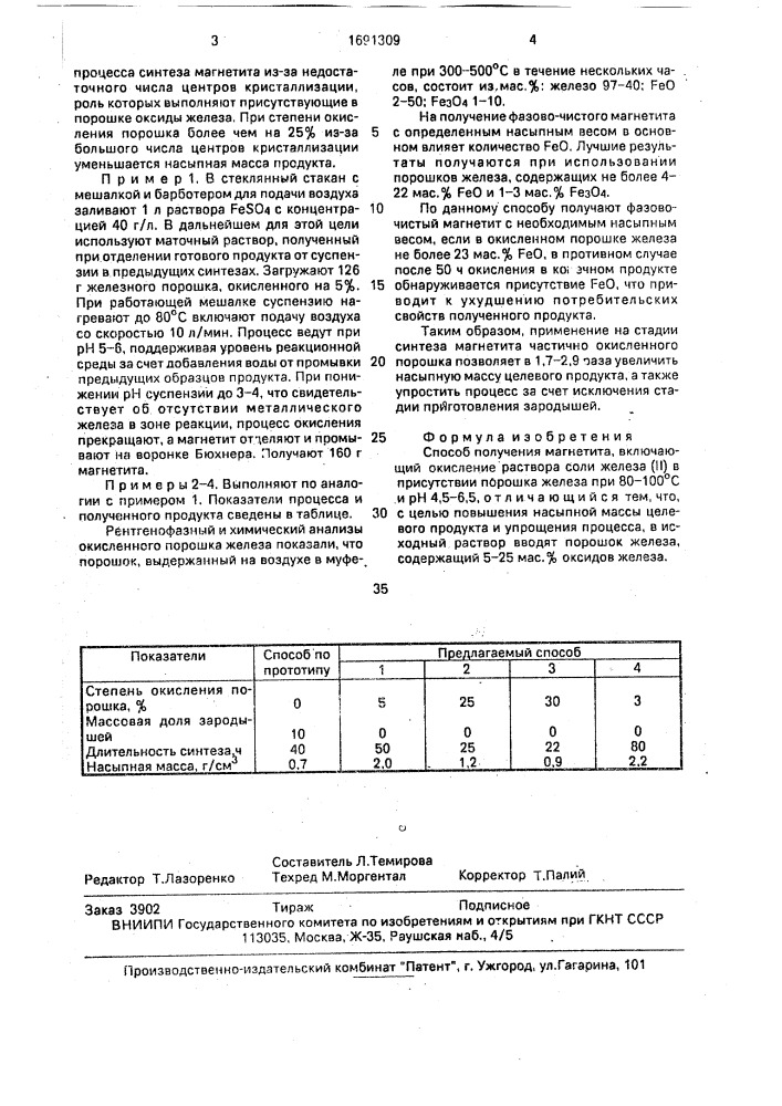 Способ получения магнетита (патент 1691309)