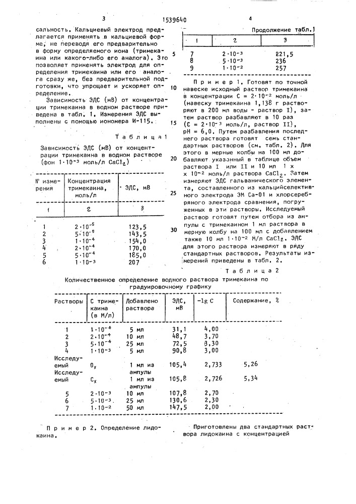 Способ определения концентрации тримекаина и его аналогов в водных растворах (патент 1539640)