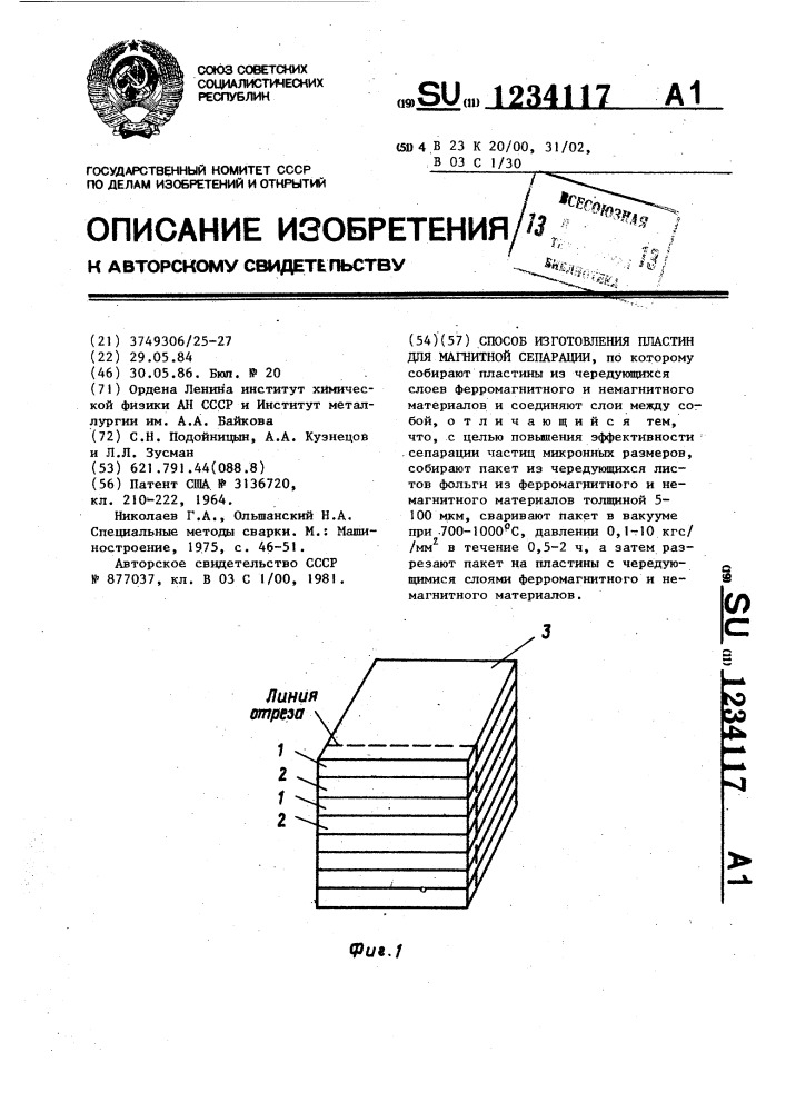 Способ изготовления пластин для магнитной сепарации (патент 1234117)