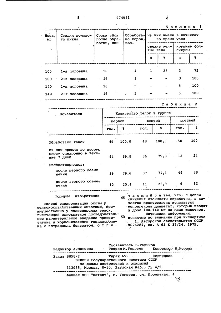 Способ синхронизации охоты у сельскохозяйственных животных (патент 974981)