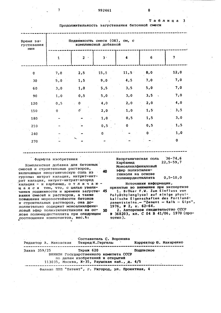 Комплексная добавка для бетонных смесей и строительных растворов (патент 992461)