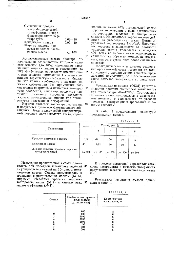 Смазка для холодной обработки металлов давлением (патент 644815)