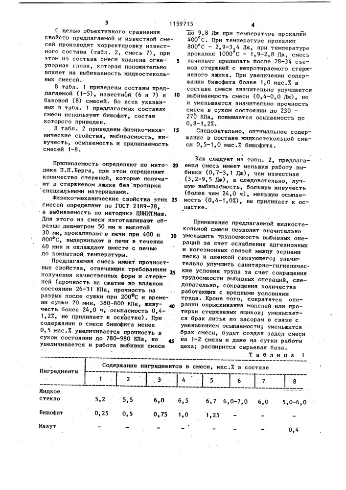 Смесь для изготовления литейных форм и стержней (патент 1159715)