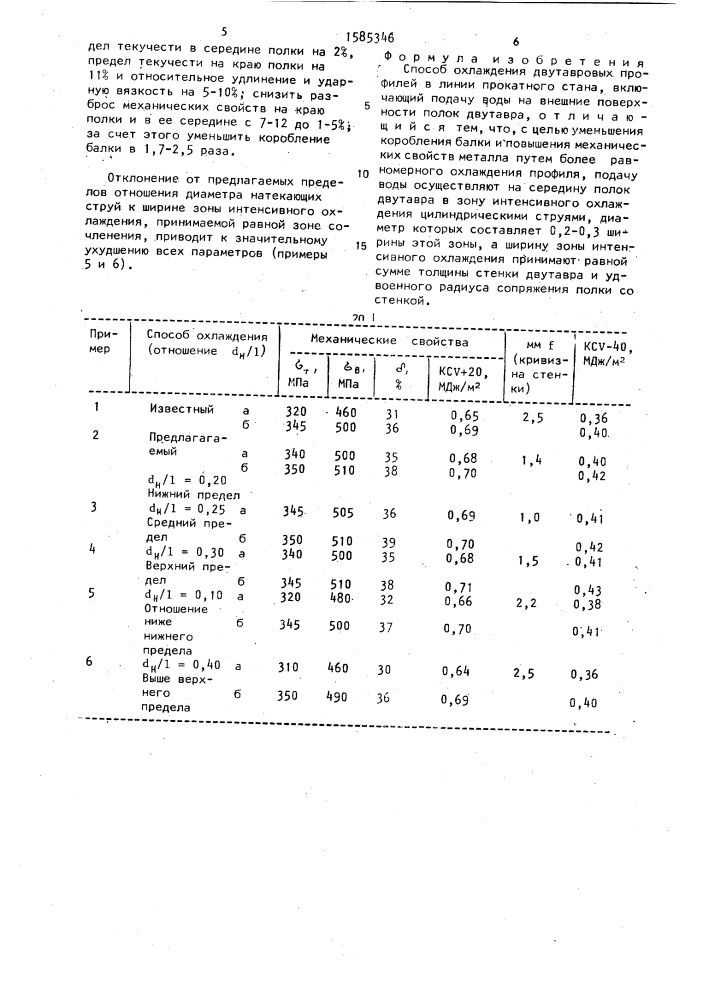 Способ охлаждения двутавровых профилей в линии прокатного стана (патент 1585346)