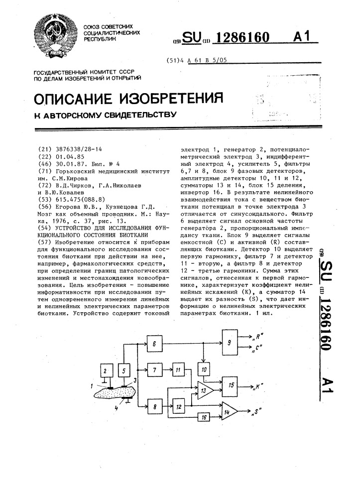 Устройство для исследования функционального состояния биоткани (патент 1286160)