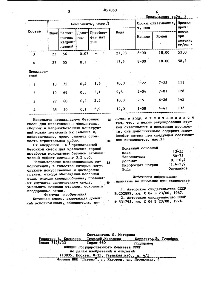 Бетонная смесь (патент 857063)
