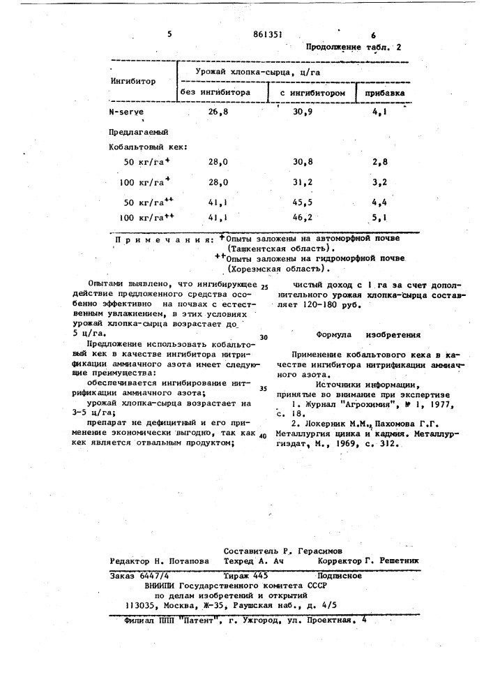 Ингибитор нитрификации аммиачного азота (патент 861351)