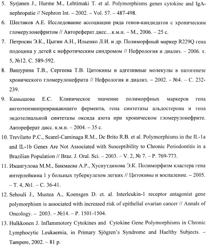 Способ оценки почечной выживаемости у больных хроническим гломерулонефритом на основе данных о полиморфизме генов интерлейкинов (патент 2431149)