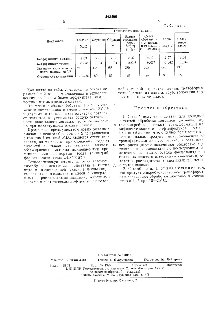 Способ получения смазки для холодной и теплой обработки металлов давлением (патент 493499)