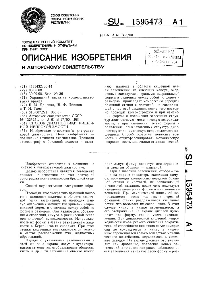 Способ диагностики кишечной непроходимости (патент 1595473)