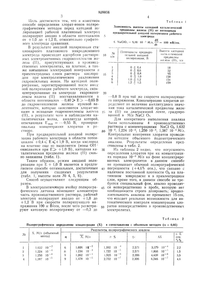 Полярографический способ определенияхлорат-ионов (патент 828056)