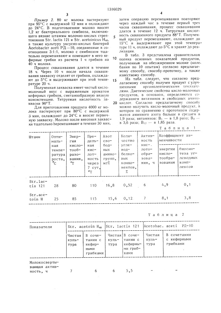 Способ получения кисло-молочного продукта (патент 1316629)