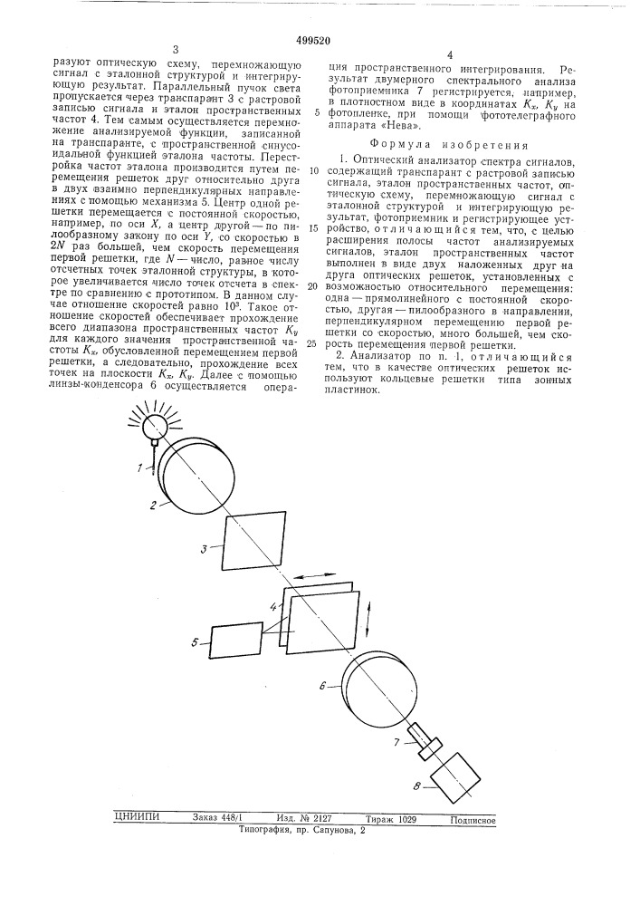 Оптический анализатор спектра сигналов (патент 499520)