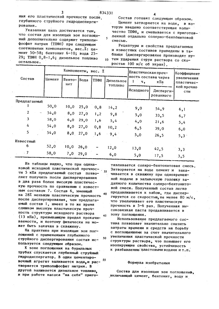 Состав для изоляции зон поглощений (патент 834331)