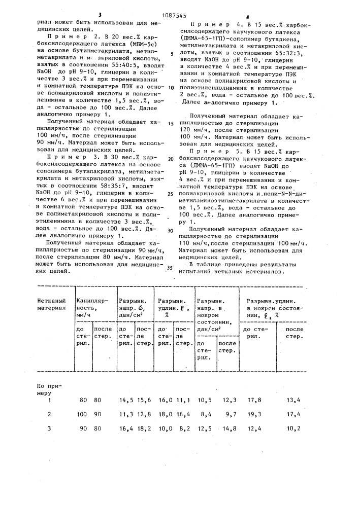 Клеевая композиция для получения нетканых материалов (патент 1087545)