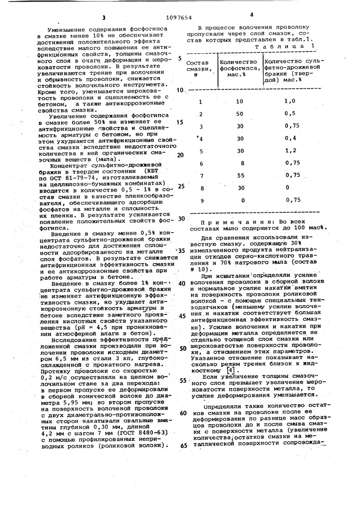 Смазка для холодного волочения проволоки (патент 1097654)