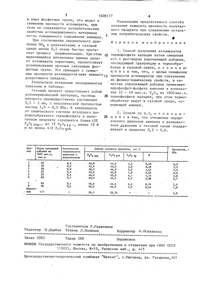 Способ получения агломератов термофосфата кальция (патент 1608177)