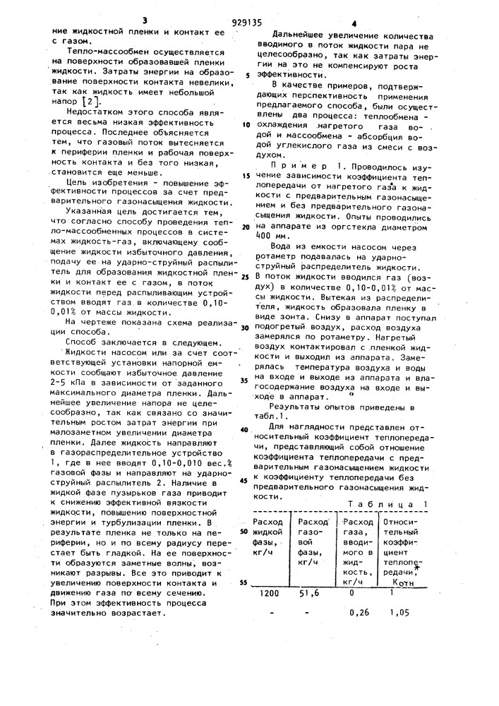 Способ проведения тепло-массообменных процессов в системах жидкость-газ (патент 929135)