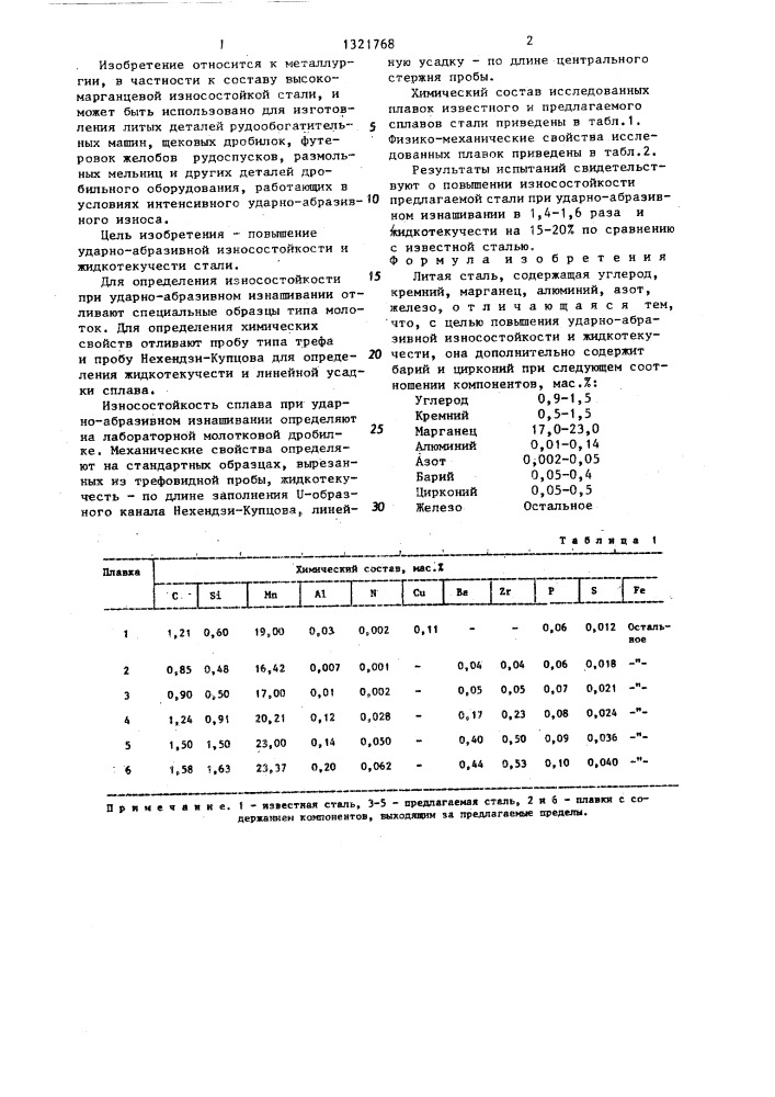 Литая сталь (патент 1321768)