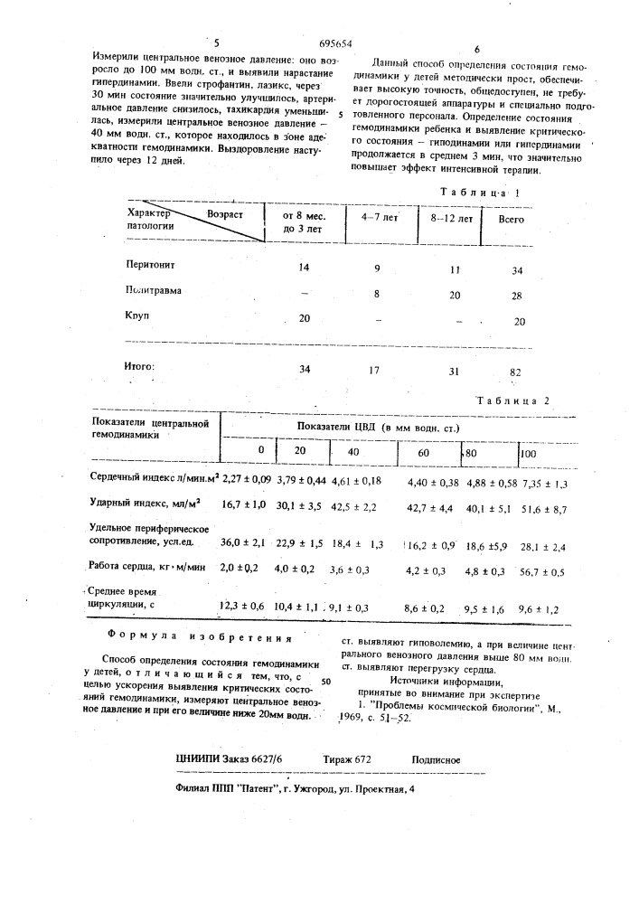 Способ определения состояния гемодинамики у детей (патент 695654)