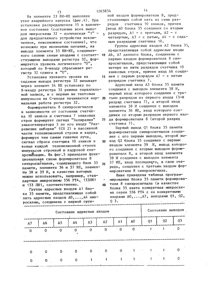 Устройство для отображения информации на экране телевизионного приемника (патент 1265834)