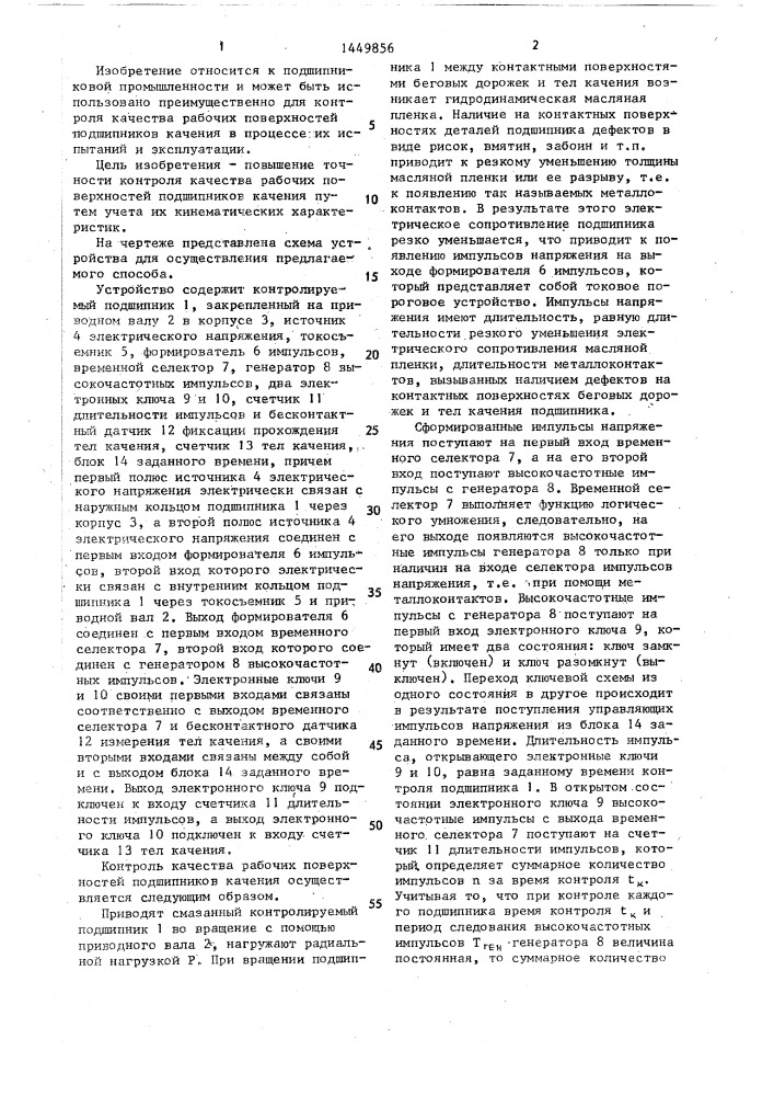 Способ контроля качества рабочих поверхностей подшипников качения (патент 1449856)
