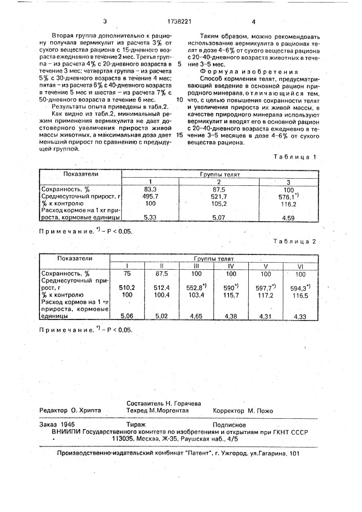 Способ кормления телят (патент 1738221)