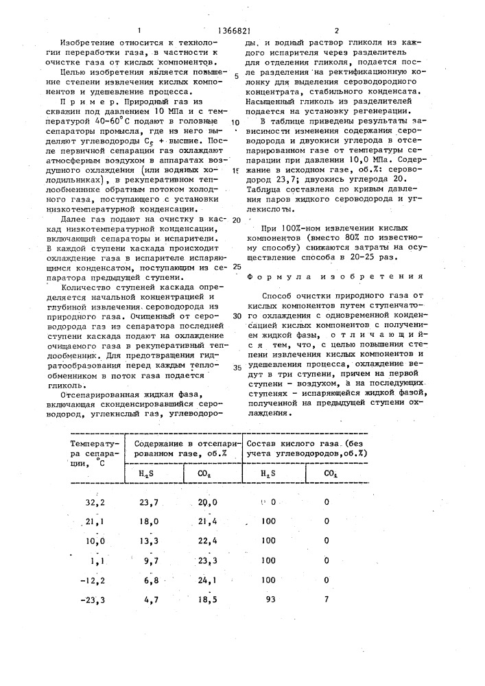 Способ очистки природного газа от кислых компонентов (патент 1366821)