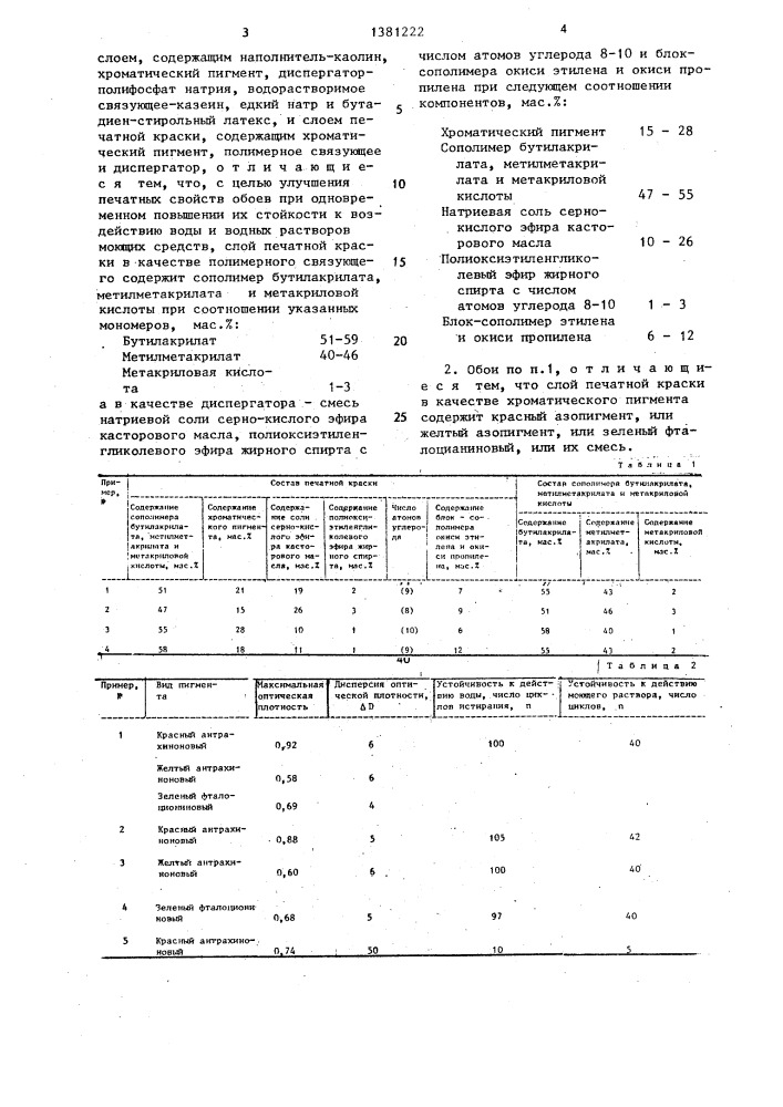 Влагостойкие обои (патент 1381222)