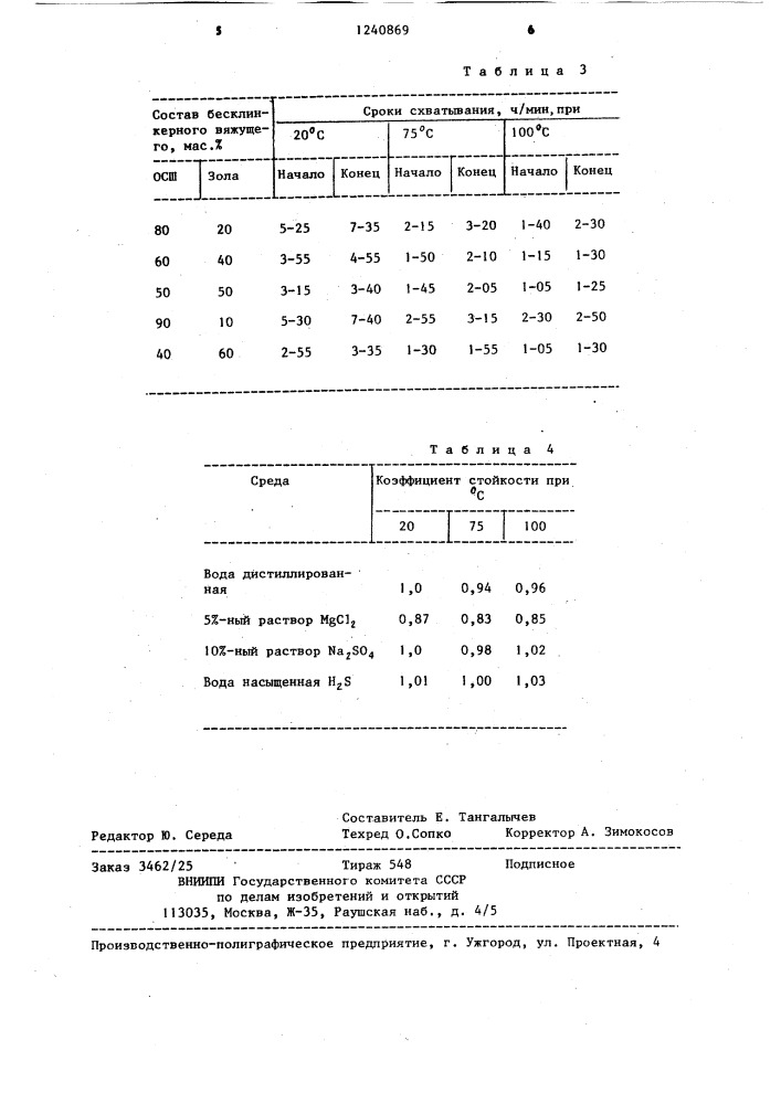 Бесклинкерное вяжущее (патент 1240869)