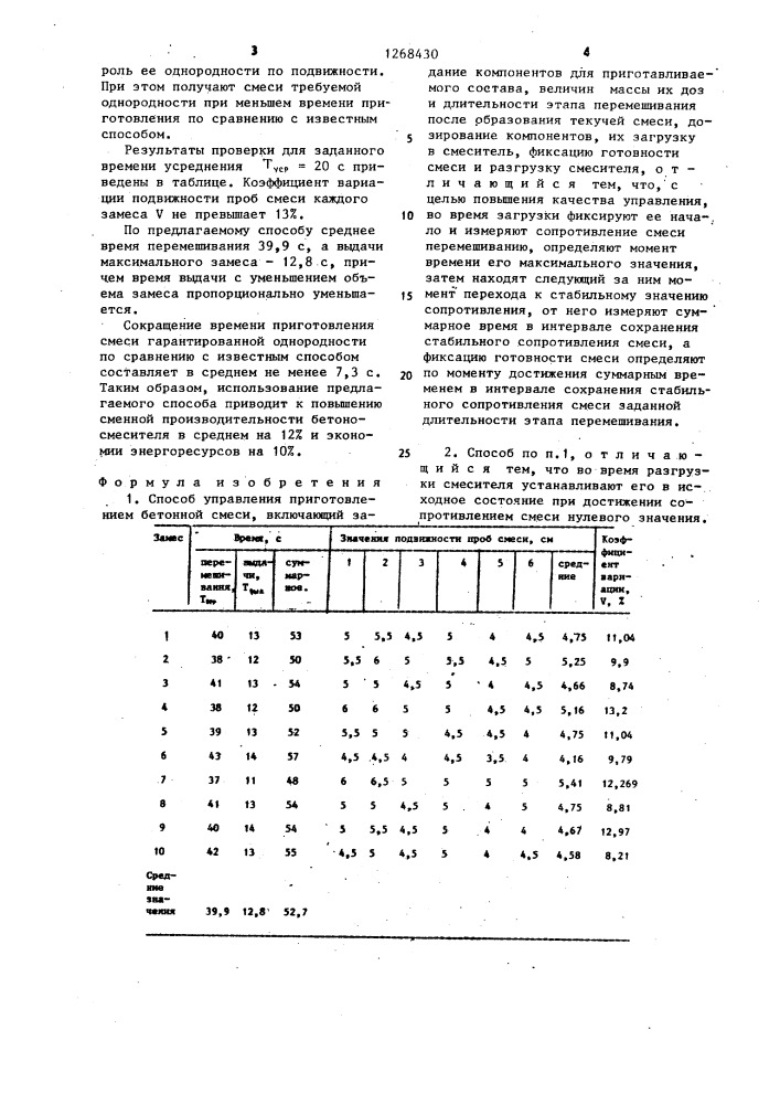 Способ управления приготовлением бетонной смеси (патент 1268430)