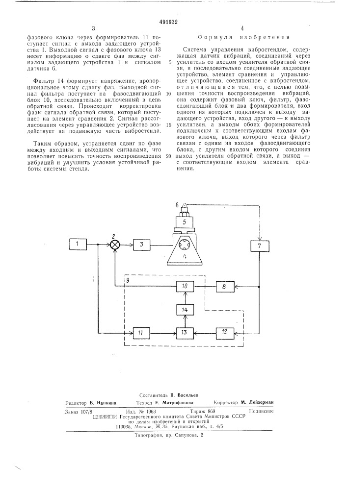 Система управления вибростендом (патент 491932)