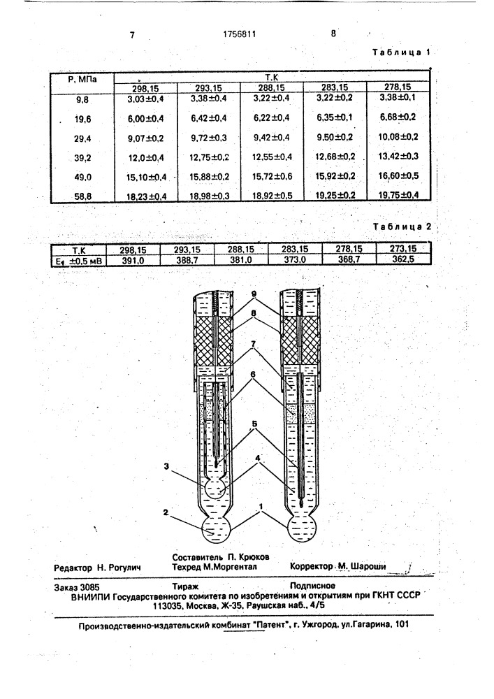 Способ определения гидростатического давления (патент 1756811)