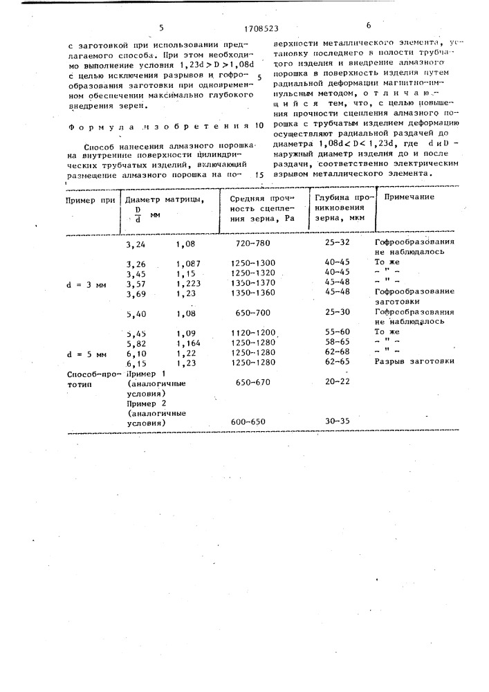 Способ нанесения алмазного порошка на внутренние поверхности цилиндрических трубчатых изделий (патент 1708523)