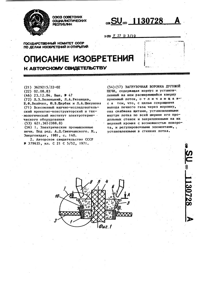 Загрузочная воронка дуговой печи (патент 1130728)