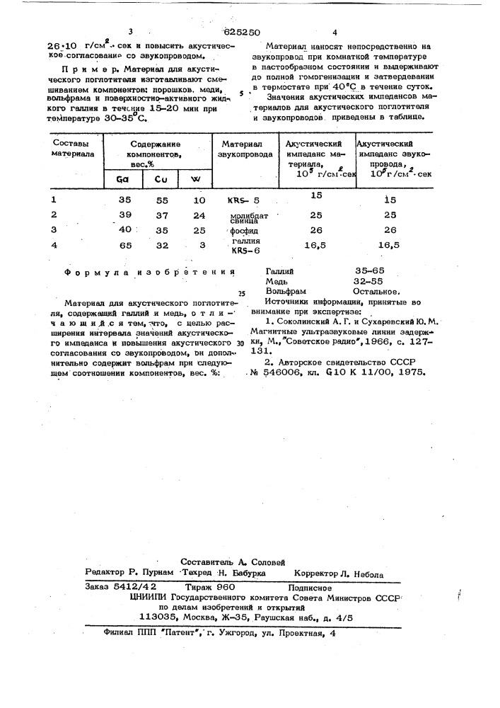 Материал для акустического поглотителя (патент 625250)