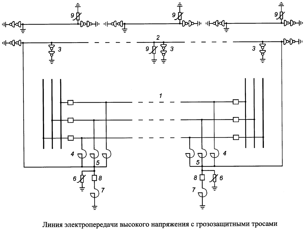 Линия электропередачи высокого напряжения с грозозащитными тросами (патент 2640196)