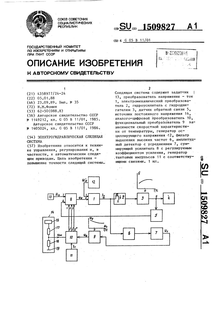 Электрогидравлическая следящая система (патент 1509827)