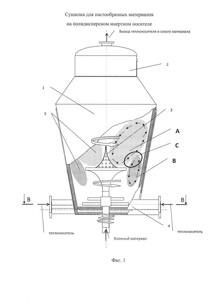 Сушилка для пастообразных материалов на полидисперсном инертном носителе (патент 2625629)