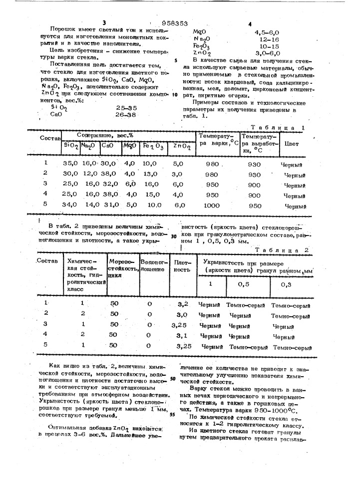 Стекло для изготовления цветного порошка (патент 958353)