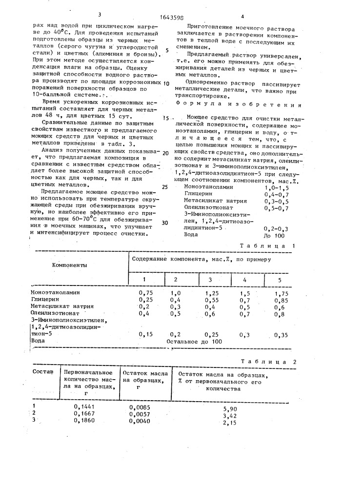 Моющее средство для очистки металлической поверхности (патент 1643598)