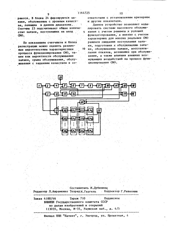 Устройство для моделирования систем массового обслуживания (патент 1164725)