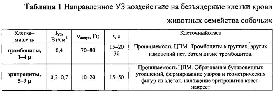 Способ акустического неинвазивного воздействия на клетки-мишени тканей животных семейства собачьих (патент 2645076)