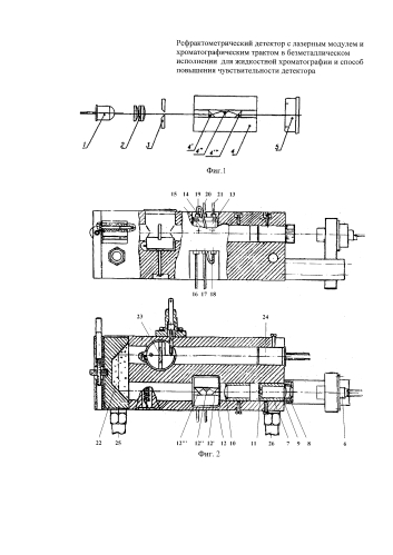 Рефрактометрический детектор с лазерным модулем и хроматографическим трактом в безметаллическом исполнении для жидкостной хроматографии и способ детектирования органических и неорганических веществ рефрактометрическим детектором (патент 2589374)