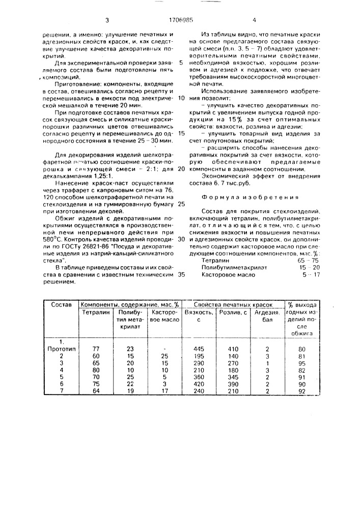 Состав для покрытия стеклоизделий (патент 1706985)
