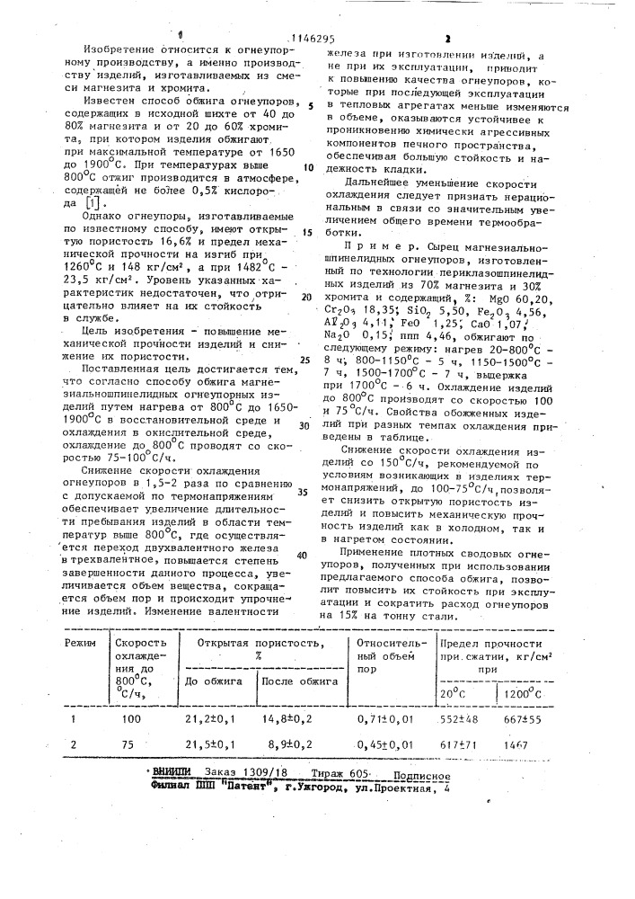 Способ обжига магнезиально-шпинелидных огнеупорных изделий (патент 1146295)