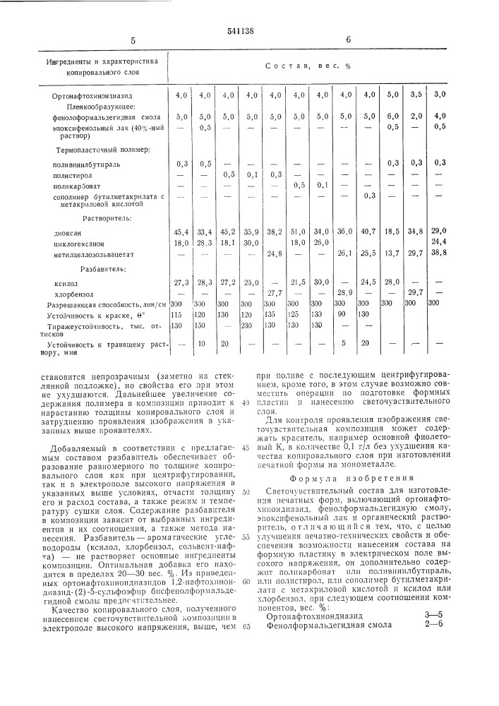 Светочувствительный состав (патент 541138)