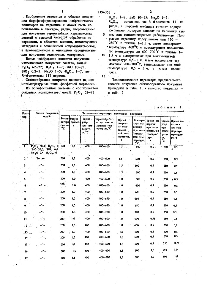 Способ получения стеклообразного покрытия на керамике (патент 1196362)