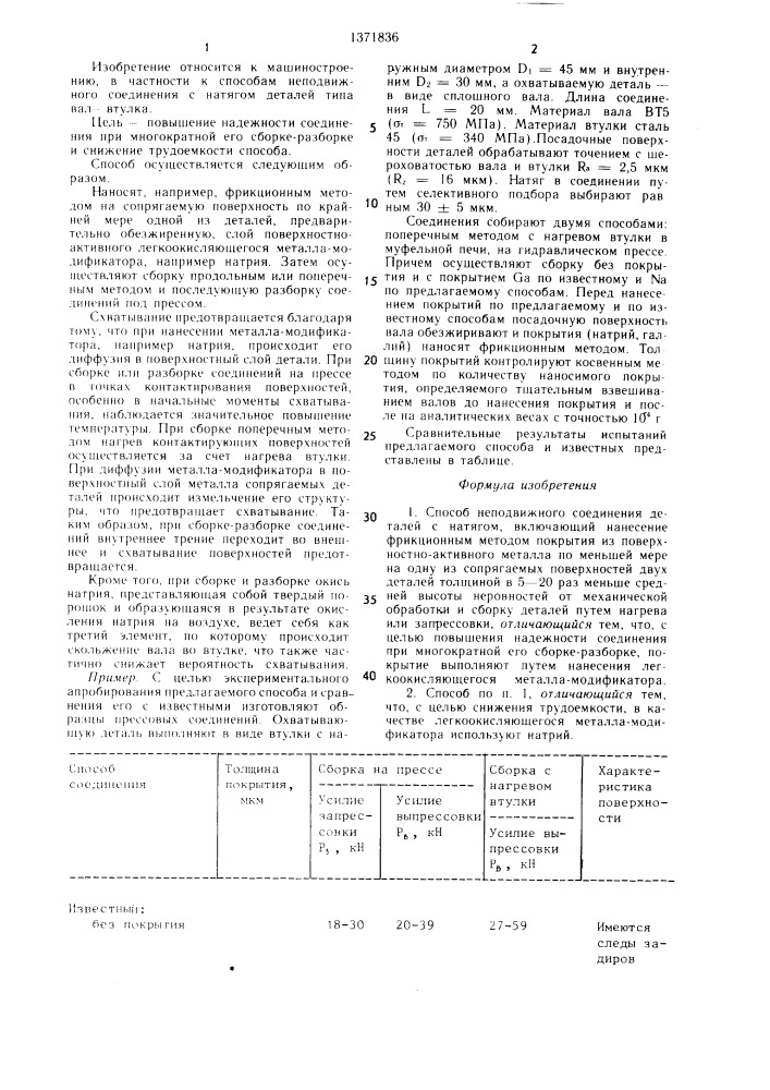 Способ неподвижного соединения деталей (патент 1371836)