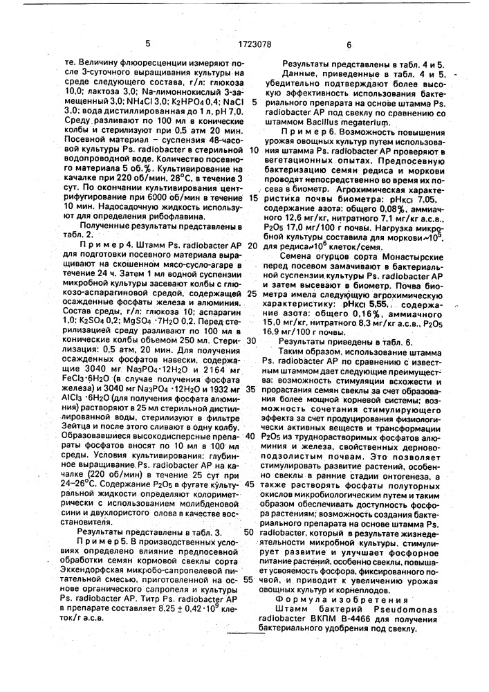 Штамм бактерий рsеudомоnаs rаdiовастеr для получения бактериального удобрения под свеклу (патент 1723078)